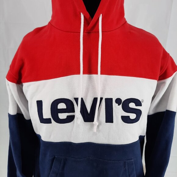Levi's Logo Spell Out Hoodie Sweatshirt Adult Large Red White Blue - Picture 2 of 8